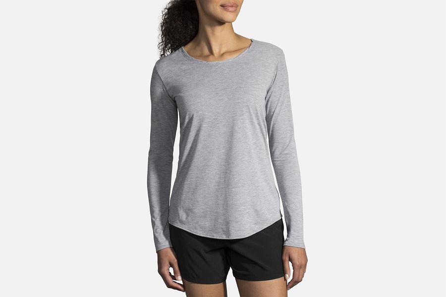 Brooks Distance Women Sport Clothes & Long Sleeve Running Shirt Grey XPU391567